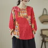 Blouses pour femmes 2024 Arrivée Summer Femmes Loose Fit Coton Cotton Linen Imprimé trois quarts de manche de manche