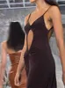 Basis Casual jurken vrouwen elegante uitgehakte ruches jurk zomer mouwloze backless lange jurk y2k vintage feestclub sexy jurken vrouwelijk Q240430