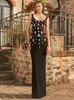 Casual Dresses High Quality Handmade Studded Diamond Crystal Vest Black Floor Length Maxi Long For Women Wedding Party Dress 2024