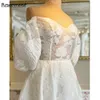 Elegante A-lijn van de schouder trouwjurk voor vrouwen kanten applique knop backless bruidsjurk vestido de novia