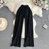 Damesbroek Winter Casual Wide Been Long Women Hoge taille Losse platte vaste brede breadcloth elastische katoen drawstring