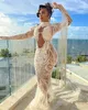 2024 ASO EBI IVORY Sirène Prom Vobe Crystals Crystals Luxurious Night Formal Party Deuxième réception 50e anniversaire Robes de fiançailles Robe de Soiree ZJ357