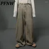 Jeans masculinos Pfnw Lama tingida High Street Cantura Ajustável Male Male Vintage Ponta de jeans de perna larga Casual calças retas 2024 28W3068