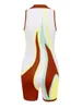 LW korte jumpsuit gemengde print polyester casual kleurblokknop ontwerp mager mouwloze polo kraag vol romper 240429