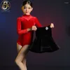 Stage Wear Children's Latin Dance Clothing 2024 Autumn/Winter Girls' Training Clothes Long Sleeved Gold Velvet Split Set