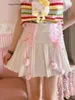 Jupes japonais style preppy lolita mini jupe plissée femme sweet lace bandage perle courtes filles occasionnelles mignonnes faldas mujer moda