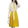 Werk jurken zomer Casual polka dots gele jas eenvoudige elegante knop dames midi riem jurk 2 -delige sets vrouwelijk plus size lady suit h137
