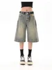 Shorts femininos Design de arranhões Retro Denim unissex Perguas larga Capris Street Summer Summer Feminino Cantura Alta Jeans curto solto
