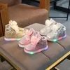 Kinderkinder geführt Sneakers Girls Glühen Kinderschuhe für leuchtend Baby Kind mit Hintergrundbeleuchtung Einzel 240430