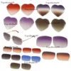 Lunettes de soleil sans bord de diamant en gros Accessoires de mode avec décoration C Fixation métallique brun rouge ou objectif gris Purple Lens Original Edition