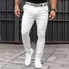 Calça masculina masculino de cor sólida traje de mid-mid-rise bolsos de calça zíper mais esbelto