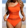 Swimwear Women Sexy One épaule Mesh Patchwork One-Pieces Femmes 2024 Hollow Out High Cut Massuit Monokini Push Up Bikini