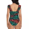 Women's Swimwear Sexy One Piece Swimsuit Push Up Leopard Skin Print Women Ruffle Monokini Bodysuit Bathing Suit