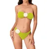 Menas de banho feminina Soild Color 3D Floral Split Top Top Modyable Beach Bikini Swimsuit e Bikinis Sexy simples Conjunto