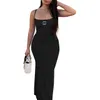 Damen -Hosentender -Kleidungsdesigner Luxusbrand Fadenpfirsich Gesäß Low geschnitten sexy Langkleid QC8057