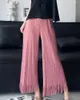 Calça feminina Yudx Miyake plissado colorido sólido cintura elástica Fringe casual slim 2024 verão