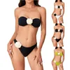 Menas de banho feminina Soild Color 3D Floral Split Top Top Modyable Beach Bikini Swimsuit e Bikinis Sexy simples Conjunto