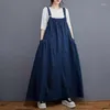 Casual Dresses Korean version Löst fashionabla tvättade denim Övergripande klänning stor storlek A-line retro ärmlösa jeans för damer K087