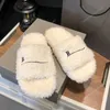 Lyxdesigner tofflor män kvinnor tofflor damer ull glider vinter päls fluffy pälsa varma bokstäver sandaler bekväma fuzzy flicka flip flop