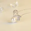 Fashion Swan Pearl AAA Zircon Diamonds Gemstones Collares colgantes para mujeres Oro blanco Sier Color Choker Joyería Bijoux Regalo