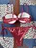 Women's Swimwear Shiny PU Leather Underwired Bra Cup Bikini Women Female Swimsuit Two-pieces Set Push Up Bathing Suit Swim Lady