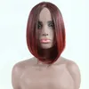 chemical Fashion wig female short straight hair Bobo wine red medium split fiber head cover