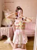 Jupes japonais style preppy lolita mini jupe plissée femme sweet lace bandage perle courtes filles occasionnelles mignonnes faldas mujer moda