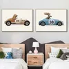 Esting Cartoon Animal Car Art Achorgarten Poster Poster Poster Giraffe Bear Rabbit Childrens Room Decoration Home Decoration J240510