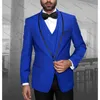 Abiti da uomo eleganti un bottone uomo scialle a petto fronto frontale lunghezza normale matrimonio da 3 pezzi pantaloni gilet set di abbigliamento maschile di lusso