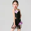 Stage Use Black Ballroom Danom Clothing Girls Latin Professional Dress Dress Mleeseless Top Finged Skirt Fantases XS7789