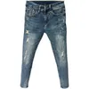 Herren koreanischer Stil Klassische Jeans Blue Ripped Jeans für Männer Modetrendy Sommer Skinny Ripped Hole Cargo Hosen 240424