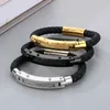 Bracelets de charme Pulseira de couro de cabeleira simples para homens Presente de alta qualidade aço inoxidável Jóias de moda de mecanismo magnético