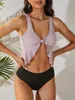 Women's Swimwear ZAFUL Bikini Set Ribbed Knot Plunging High Waisted Tankini Two Piece