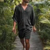 Men's Tracksuits 2024 Summer 2PCS Cotton Linen Short Sets Casual Tops Shorts Suit Sleeve Pajamas Soft Breathable Beach