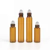 100pcs/lot açık amber kahverengi cam rulo-on şişe kozmetik silindiri uçucu yağ yürüyüş boncuk topu ayrı şişe şişeleri 240418