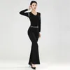 Stage Draag Latin Dance Pants Jumpsuit V-hals Slim Micro-Pants Training Suite Ballroom Competition jurken