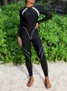 Frauen Bikinx Bikinx Muslim Ganzkörper schwarzer Surfanzug für Frau Langarm ein Stück Badeanzug Sportbadeanzüge