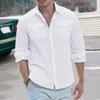 Camicie casual maschile camicia da uomo in cotone a doppia tasca a doppia tasca con manica lunga 2024 stile di moda primavera estate in stile spiaggia