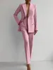 Dames tweedelige broek Spring Summer Women Fashion Solid Pant Suits Office Lady Elegant V-Neck Blazer Set Pencil Slanke Ladies