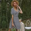 Robes de fête Houndstooth Imprimé Femmes Été Robe à manches courtes Back Tie Collier carré Body Condies Casual Elegant Slim Mini