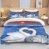 Sängkläder sätter 10 storlekar The Lover White Swan Animal Däcke Quilt Cover Set Blue Pink Comforter Bed Linen and Pudow Case