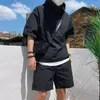 Herren-Tracksuits 2pcs/Set Männer lässig Outfit mit Kapuze mit Zipperausschnitt Kurzschläfe T-Shirt Elastic Taille Wide Leg Shorts Set Set