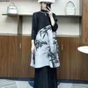 Robes décontractées miyake pheets lâches Pilor de grande taille chinois de style chinois en milieu de longueur bambou à feuille encre imprimé élégant vestido