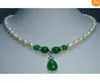 New Fine Pearl Jewelry natural green jade south sea white pearl necklace 17inch1160172