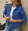 designer denim jacket woman undefined womens coat Casual 3/4 Sleeve Regular Single Breasted Cotton Denim Panelled Solid color Autumn designer jackets for women