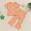 Kledingsets Focusnorm 0-4Y Little Girls Summer Deskleding 2pcs korte mouw bloemenprint geribbelde t shirts wijd uitlopende broek