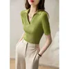Women's Polos Polo Shirts Slim Knitted Female Tee Plain T-shirts Korean Style Aesthetic Pulovers Casual Tops Short Sleeve Luxury