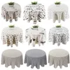 Japan Style Tafelkleed Katoenlinnen Ronde Tafel Doek Nordic Cover voor Home Wedding Party Decoratie Gedrukt Witgeel 240428