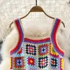 Style de plage Loose Colorblock Hollow Mini robe femme Crochet Brotte florale Plaid Robes Plaid Femmes Vestidos Drop 240424