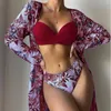 Dames badmode sexy zwempak split bikini driedelige set platte hoek hoge taille lange mouw cover ups strand slijtage badpak tankini